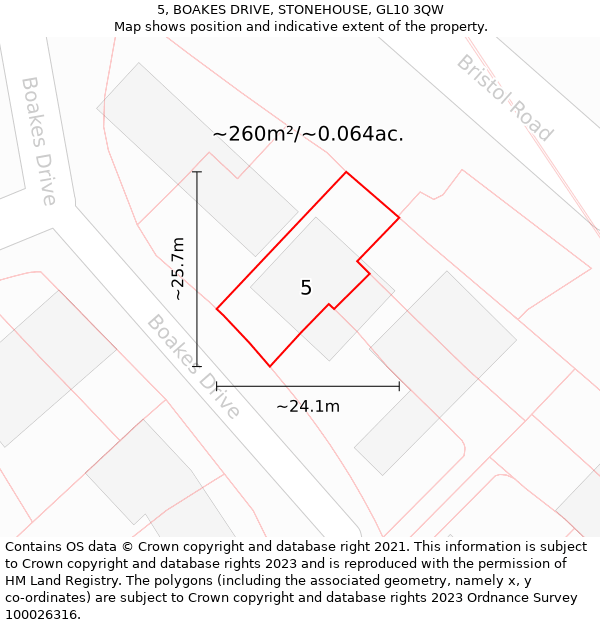 5, BOAKES DRIVE, STONEHOUSE, GL10 3QW: Plot and title map