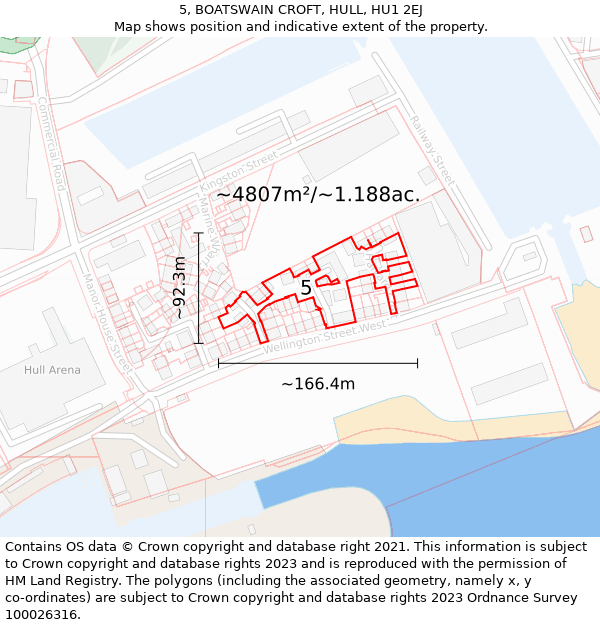 5, BOATSWAIN CROFT, HULL, HU1 2EJ: Plot and title map