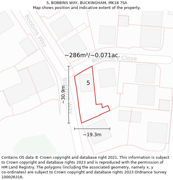 5, BOBBINS WAY, BUCKINGHAM, MK18 7SA: Plot and title map