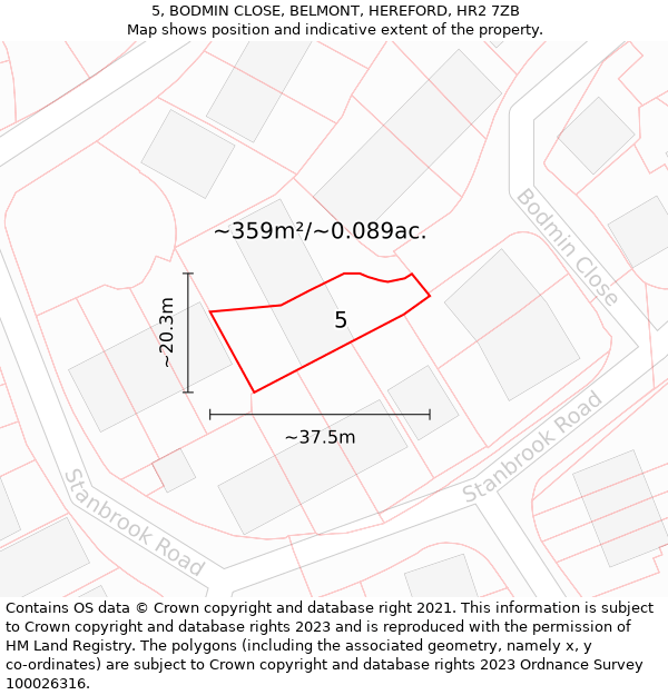 5, BODMIN CLOSE, BELMONT, HEREFORD, HR2 7ZB: Plot and title map