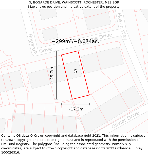 5, BOGARDE DRIVE, WAINSCOTT, ROCHESTER, ME3 8GR: Plot and title map