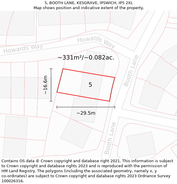 5, BOOTH LANE, KESGRAVE, IPSWICH, IP5 2XL: Plot and title map
