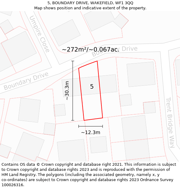 5, BOUNDARY DRIVE, WAKEFIELD, WF1 3QQ: Plot and title map