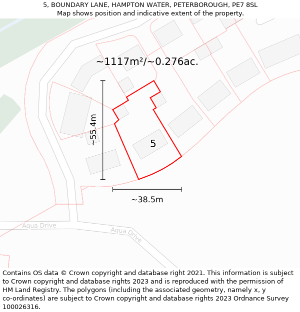 5, BOUNDARY LANE, HAMPTON WATER, PETERBOROUGH, PE7 8SL: Plot and title map