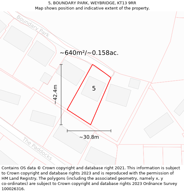 5, BOUNDARY PARK, WEYBRIDGE, KT13 9RR: Plot and title map