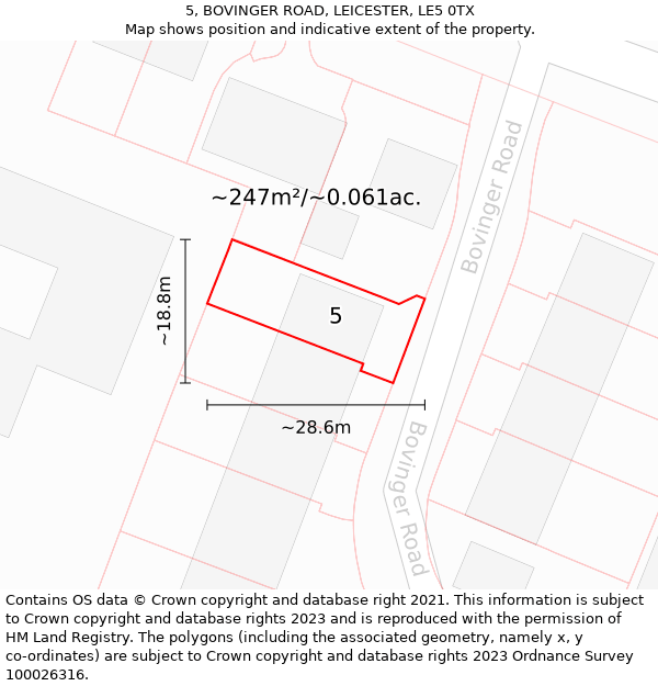 5, BOVINGER ROAD, LEICESTER, LE5 0TX: Plot and title map
