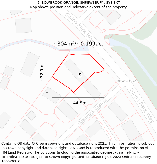 5, BOWBROOK GRANGE, SHREWSBURY, SY3 8XT: Plot and title map