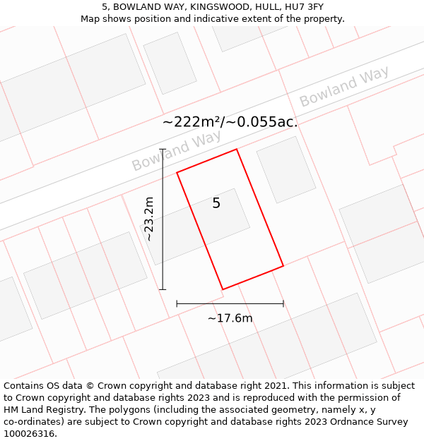 5, BOWLAND WAY, KINGSWOOD, HULL, HU7 3FY: Plot and title map