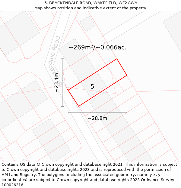 5, BRACKENDALE ROAD, WAKEFIELD, WF2 8WA: Plot and title map