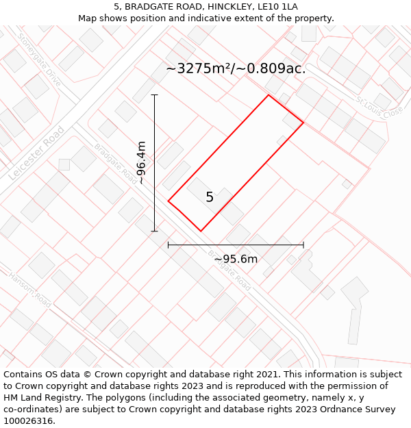 5, BRADGATE ROAD, HINCKLEY, LE10 1LA: Plot and title map