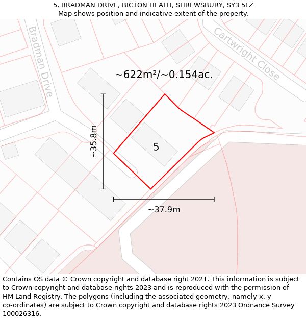 5, BRADMAN DRIVE, BICTON HEATH, SHREWSBURY, SY3 5FZ: Plot and title map