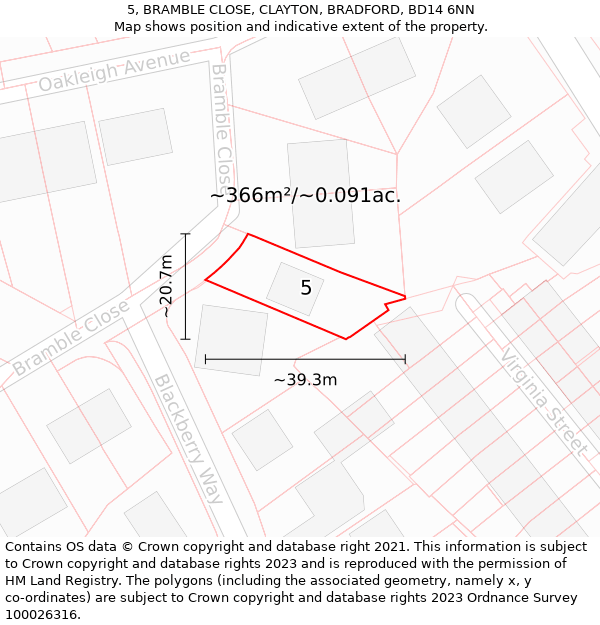 5, BRAMBLE CLOSE, CLAYTON, BRADFORD, BD14 6NN: Plot and title map