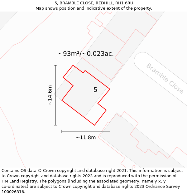 5, BRAMBLE CLOSE, REDHILL, RH1 6RU: Plot and title map