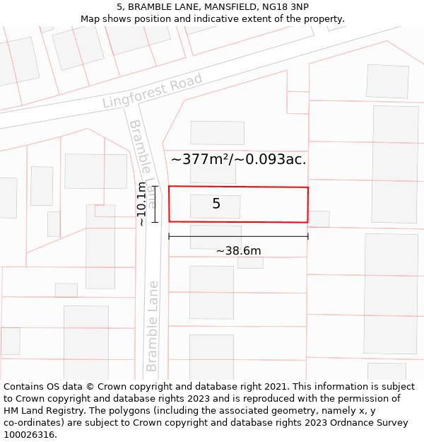 5, BRAMBLE LANE, MANSFIELD, NG18 3NP: Plot and title map