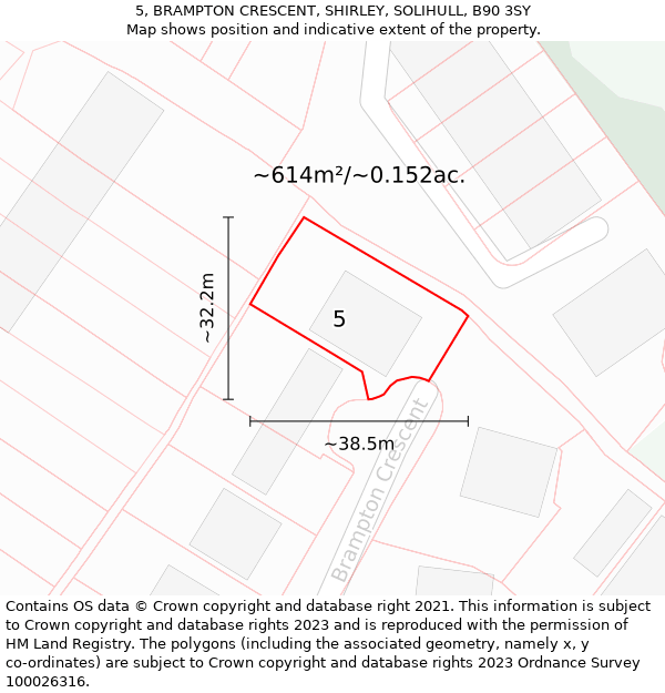 5, BRAMPTON CRESCENT, SHIRLEY, SOLIHULL, B90 3SY: Plot and title map