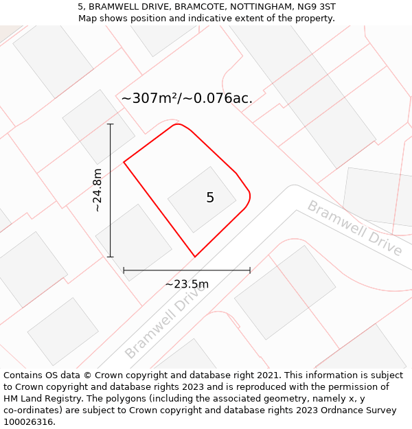 5, BRAMWELL DRIVE, BRAMCOTE, NOTTINGHAM, NG9 3ST: Plot and title map