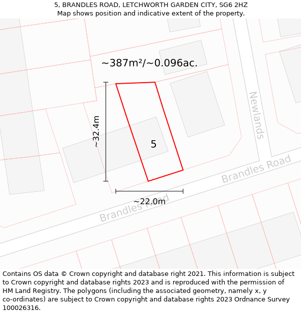 5, BRANDLES ROAD, LETCHWORTH GARDEN CITY, SG6 2HZ: Plot and title map