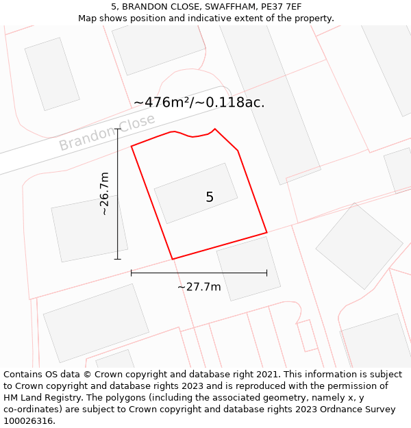 5, BRANDON CLOSE, SWAFFHAM, PE37 7EF: Plot and title map