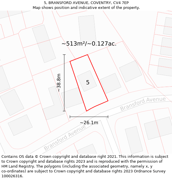 5, BRANSFORD AVENUE, COVENTRY, CV4 7EP: Plot and title map