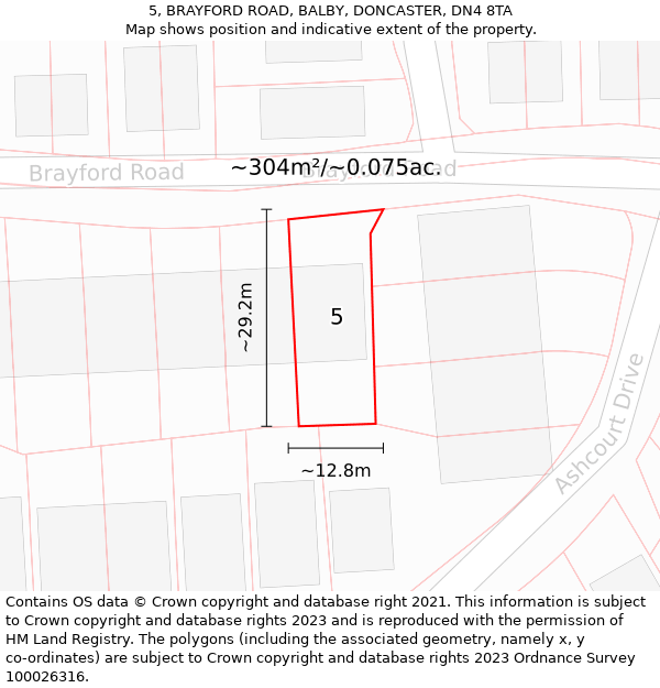 5, BRAYFORD ROAD, BALBY, DONCASTER, DN4 8TA: Plot and title map