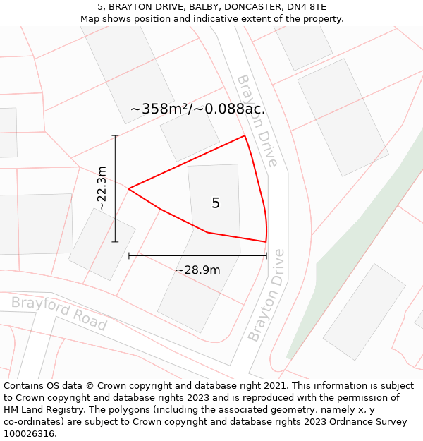 5, BRAYTON DRIVE, BALBY, DONCASTER, DN4 8TE: Plot and title map