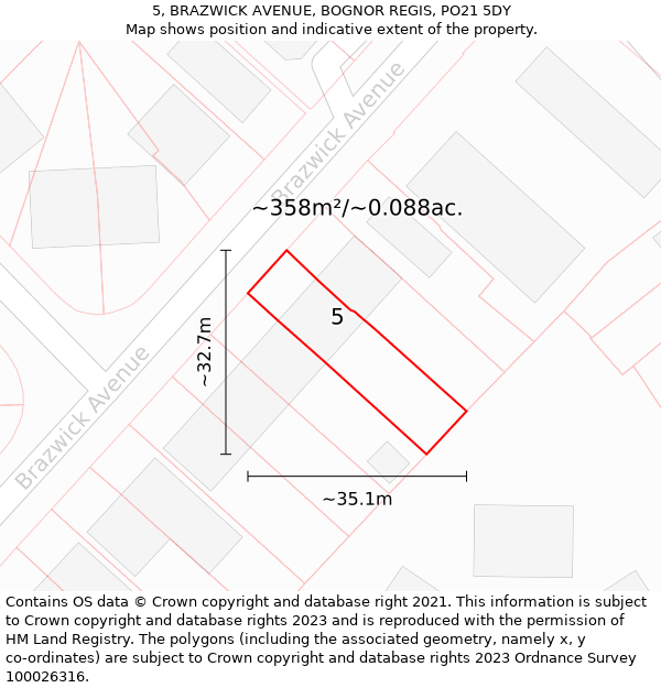 5, BRAZWICK AVENUE, BOGNOR REGIS, PO21 5DY: Plot and title map