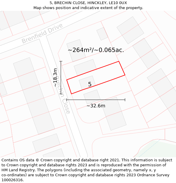 5, BRECHIN CLOSE, HINCKLEY, LE10 0UX: Plot and title map