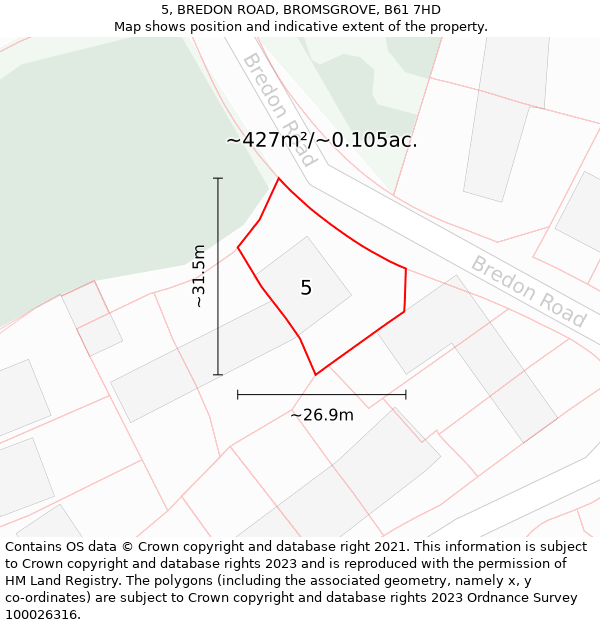 5, BREDON ROAD, BROMSGROVE, B61 7HD: Plot and title map