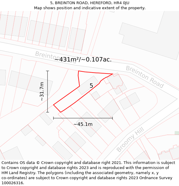 5, BREINTON ROAD, HEREFORD, HR4 0JU: Plot and title map