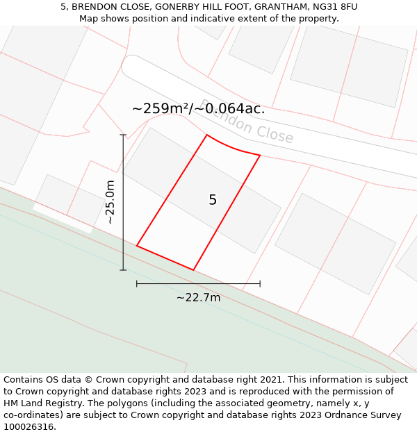 5, BRENDON CLOSE, GONERBY HILL FOOT, GRANTHAM, NG31 8FU: Plot and title map