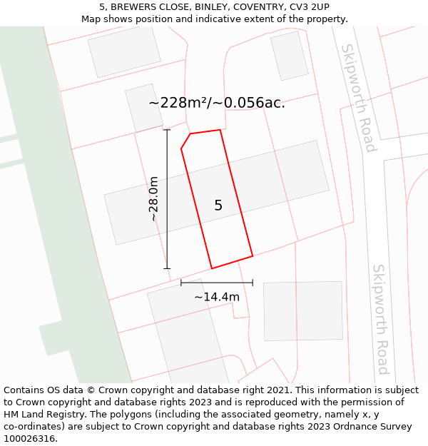 5, BREWERS CLOSE, BINLEY, COVENTRY, CV3 2UP: Plot and title map