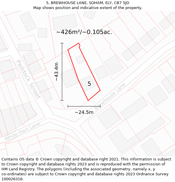 5, BREWHOUSE LANE, SOHAM, ELY, CB7 5JD: Plot and title map