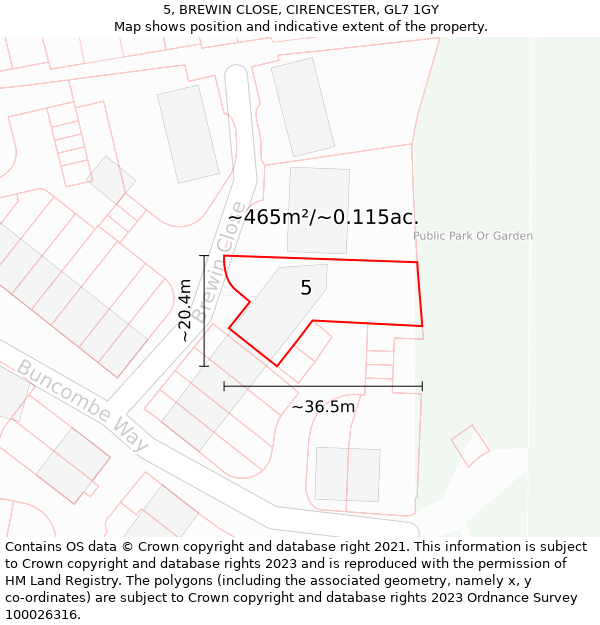 5, BREWIN CLOSE, CIRENCESTER, GL7 1GY: Plot and title map