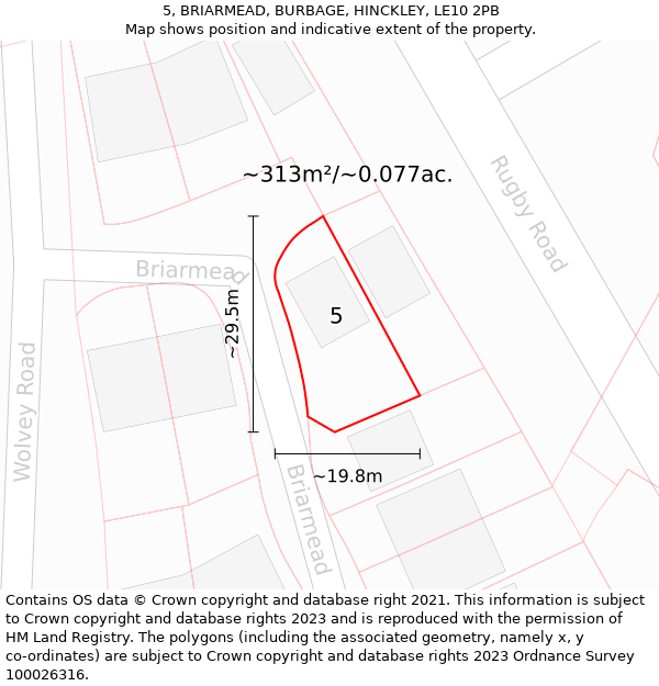 5, BRIARMEAD, BURBAGE, HINCKLEY, LE10 2PB: Plot and title map