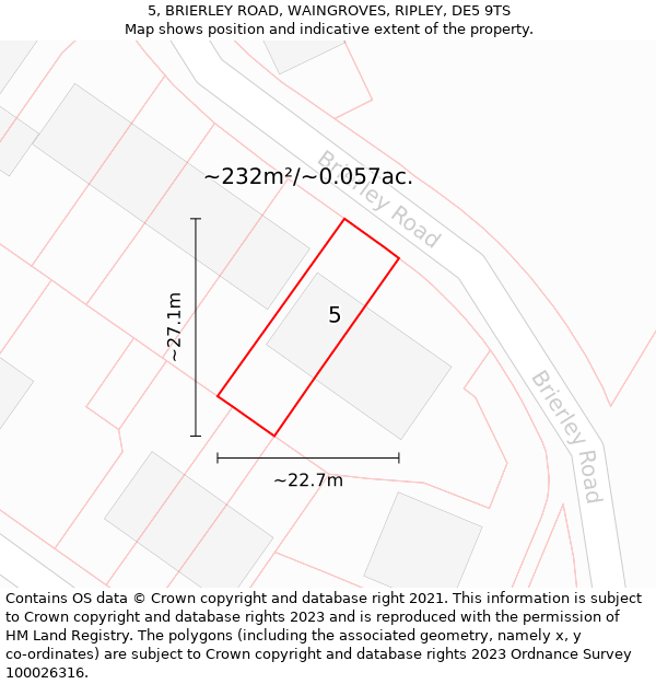 5, BRIERLEY ROAD, WAINGROVES, RIPLEY, DE5 9TS: Plot and title map