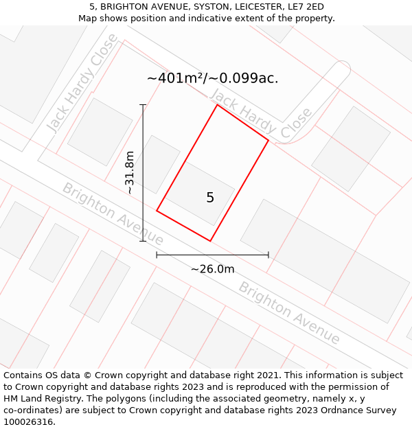 5, BRIGHTON AVENUE, SYSTON, LEICESTER, LE7 2ED: Plot and title map