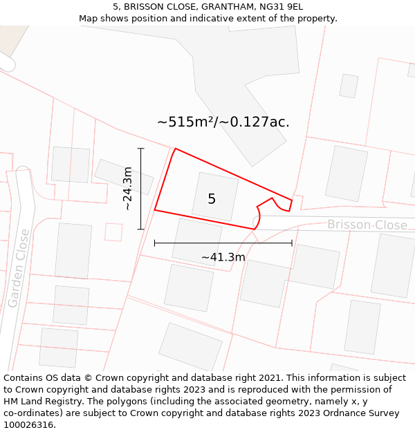 5, BRISSON CLOSE, GRANTHAM, NG31 9EL: Plot and title map