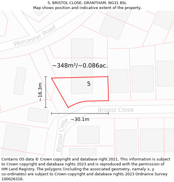 5, BRISTOL CLOSE, GRANTHAM, NG31 8SL: Plot and title map