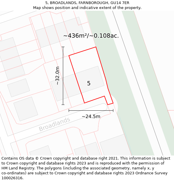 5, BROADLANDS, FARNBOROUGH, GU14 7ER: Plot and title map