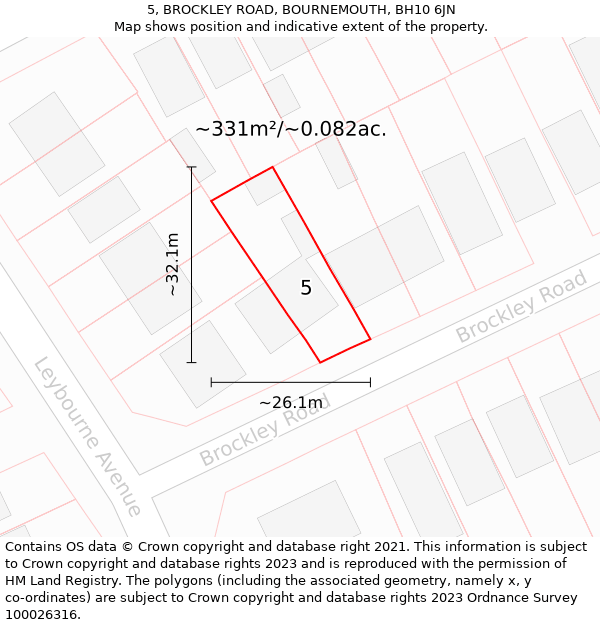 5, BROCKLEY ROAD, BOURNEMOUTH, BH10 6JN: Plot and title map