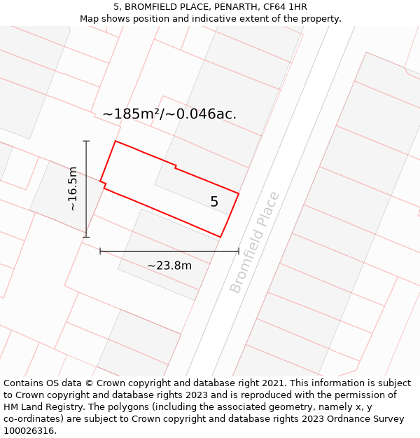 5, BROMFIELD PLACE, PENARTH, CF64 1HR: Plot and title map