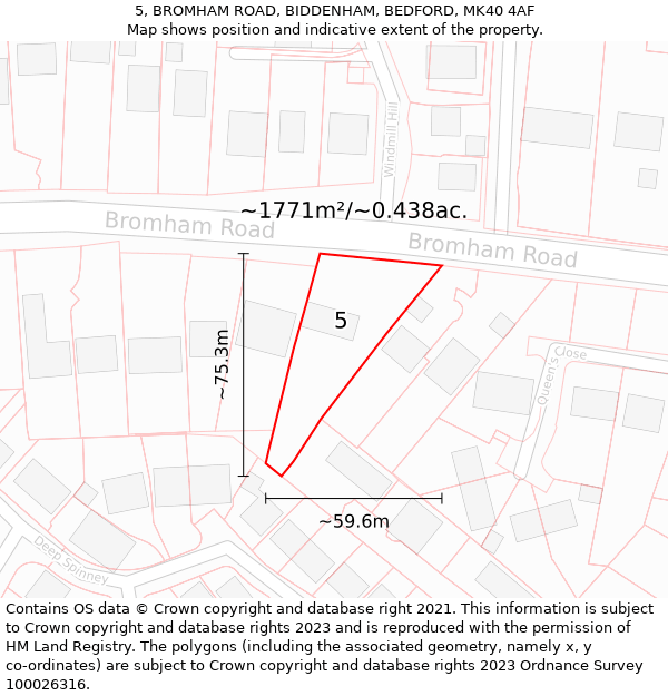 5, BROMHAM ROAD, BIDDENHAM, BEDFORD, MK40 4AF: Plot and title map