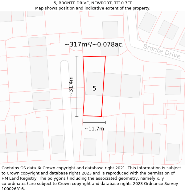 5, BRONTE DRIVE, NEWPORT, TF10 7FT: Plot and title map