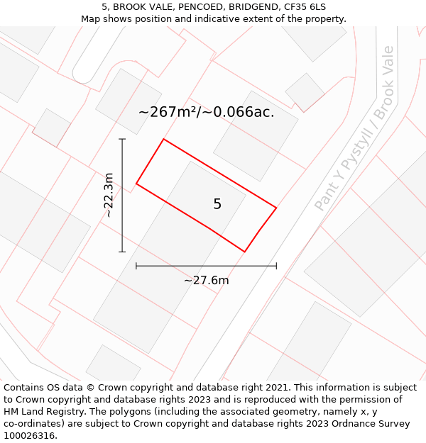 5, BROOK VALE, PENCOED, BRIDGEND, CF35 6LS: Plot and title map