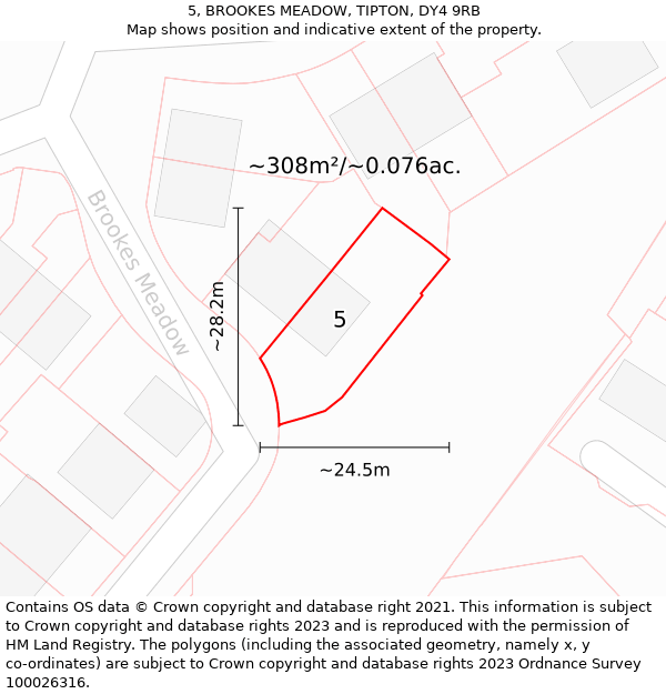 5, BROOKES MEADOW, TIPTON, DY4 9RB: Plot and title map