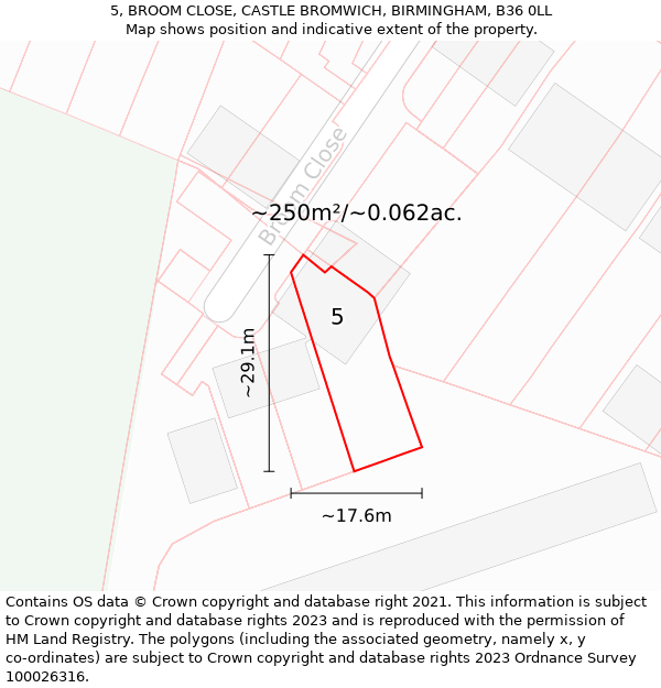 5, BROOM CLOSE, CASTLE BROMWICH, BIRMINGHAM, B36 0LL: Plot and title map