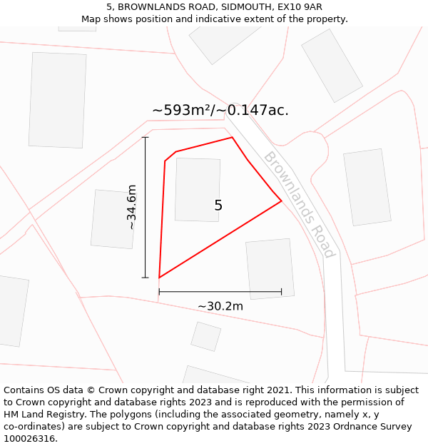 5, BROWNLANDS ROAD, SIDMOUTH, EX10 9AR: Plot and title map