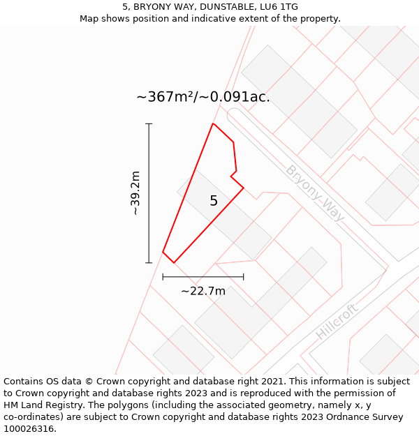 5, BRYONY WAY, DUNSTABLE, LU6 1TG: Plot and title map