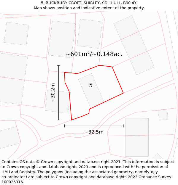 5, BUCKBURY CROFT, SHIRLEY, SOLIHULL, B90 4YJ: Plot and title map