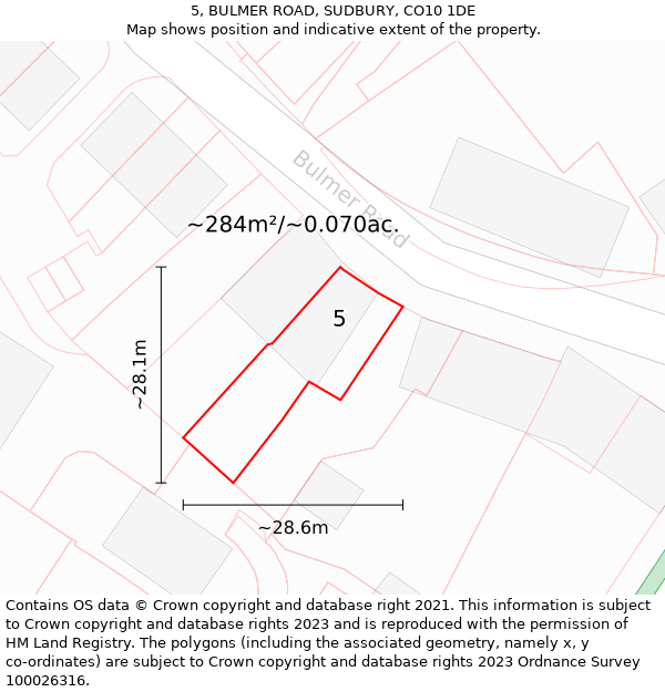 5, BULMER ROAD, SUDBURY, CO10 1DE: Plot and title map